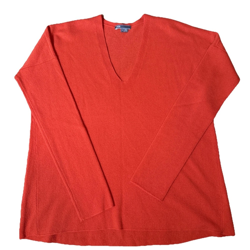 Vince Women's Large Lightweight 100%‎ Cashmere V-Neck Pullover Sweater Orange